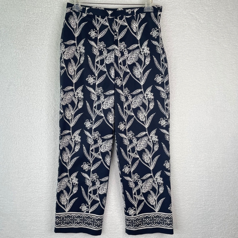 Judith Hart Collection Navy Blue White Floral Butterfly Crop Pants Size‎ 10